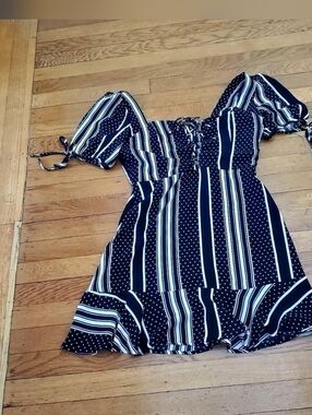 black striped and polka dot patterned dress from Lulu's size large